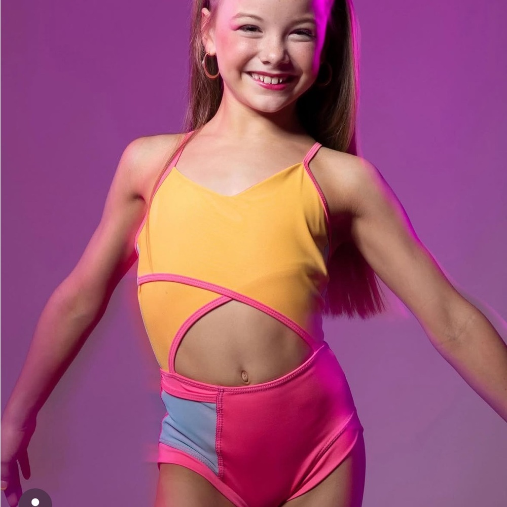 Vibrant Pink and Yellow Kids Dance Costume